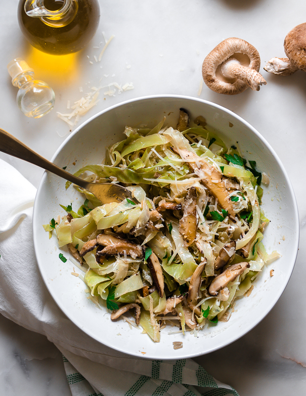 Cabbage Alfredo with Mushrooms